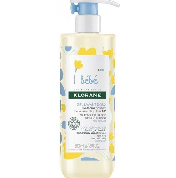 Klorane – Gel lavant doux au Calendula apaisant – Bébé – Corps et cheveux – Peau normale 500 ml