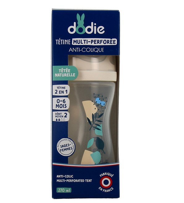 3700763510415.jpg Dodie Biberon Multi Perfore Tetine Debit 2 Bleu 0-6mois 270ml – Image 1