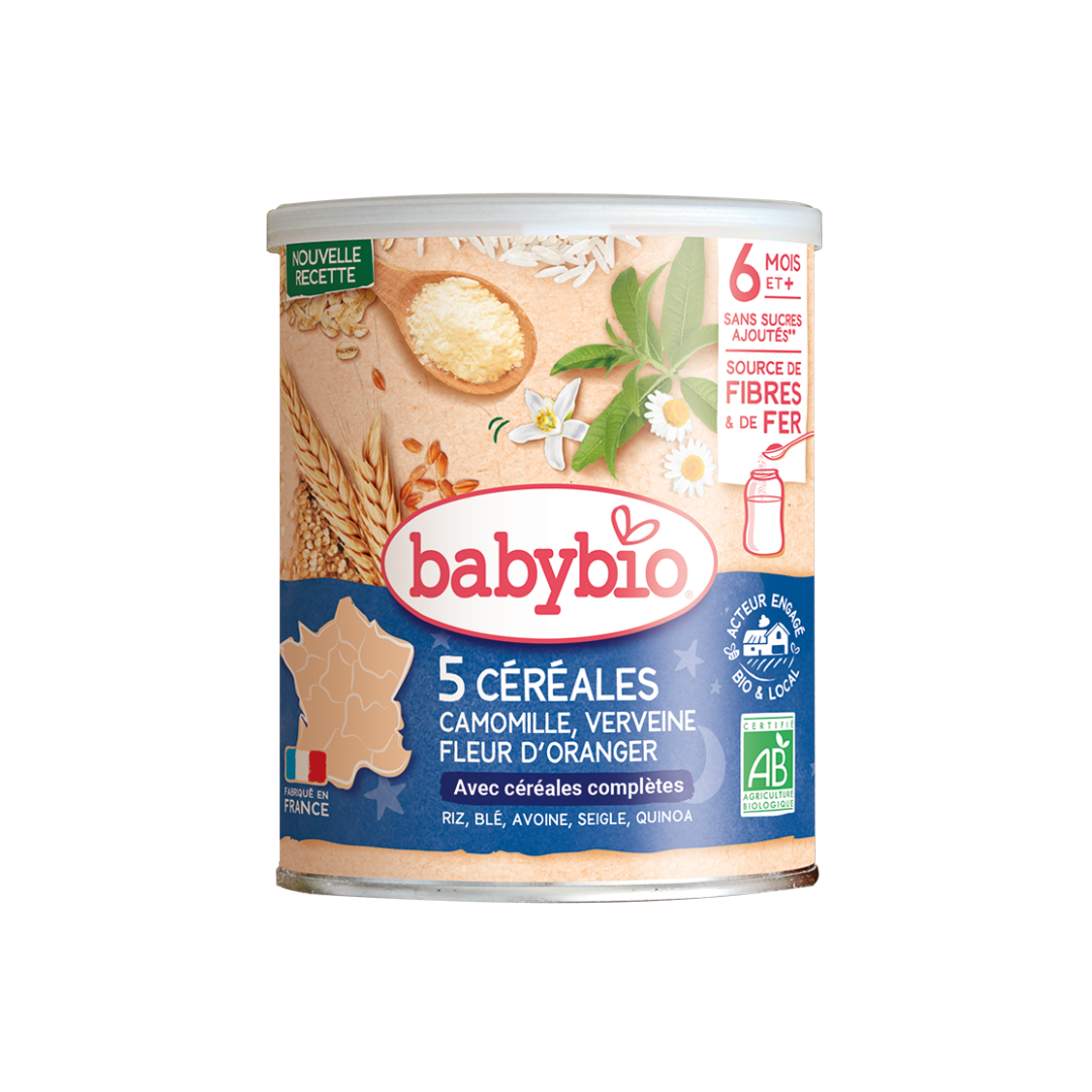 BABYBIO-5-CEREALES-VERVEINE-FLEUR-DORANGER-CAMOMILLE-220G.png BABYBIO 5 CEREALES VERVEINE FLEUR D’ORANGER CAMOMILLE 220G – Image 1