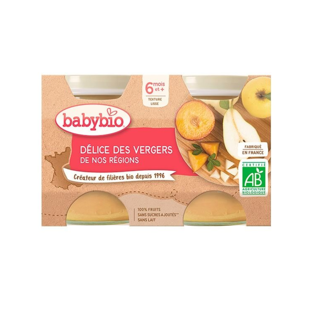BABYBIO-PETIT-POT-DELICE-DES-VERGERS-2130G-1.png BABYBIO PETIT POT DELICE DES VERGERS 2 x 130G – Image 1