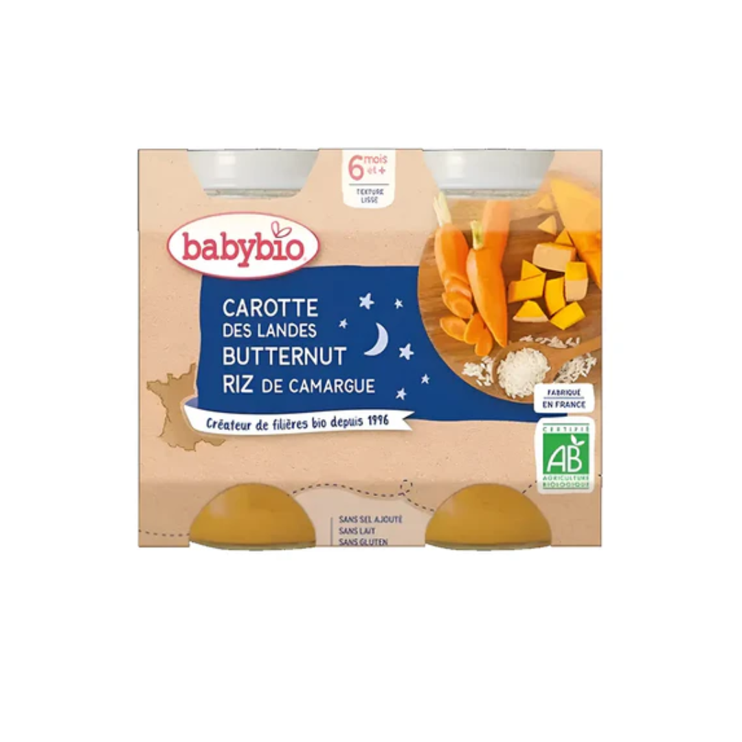 BABYBIO-POT-BONNE-NUIT-CAROTTE-COURGE-BUTTERNUT-RIZ-2200G-1.png BABYBIO POT BONNE NUIT CAROTTE COURGE BUTTERNUT RIZ 2 x 200G – Image 1