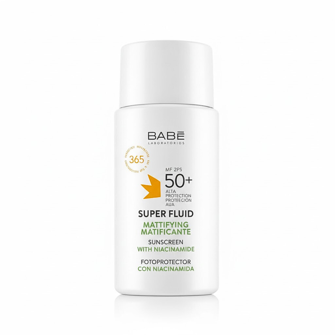 Babe-Super-Fluid-Matifiant-Spf50-50ml.png Babe Super Fluid Matifiant Spf50+ 50ml – Image 1