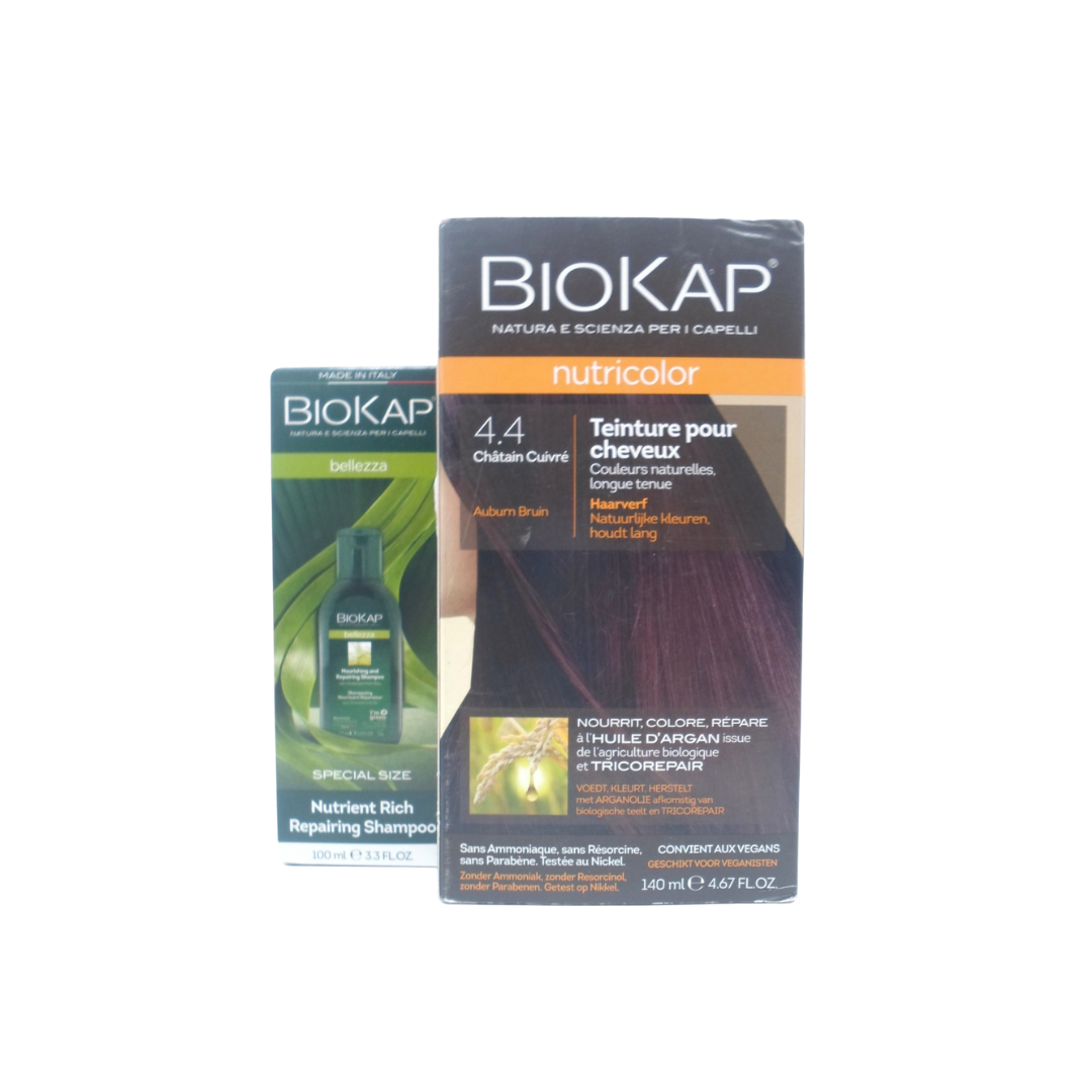 Biokap-nutricolor-4.4-140mlshamp-100ml-pack-1.png Biokap Nutricolor 4.4 140ml+ Shampoing 100ml pack – Image 1