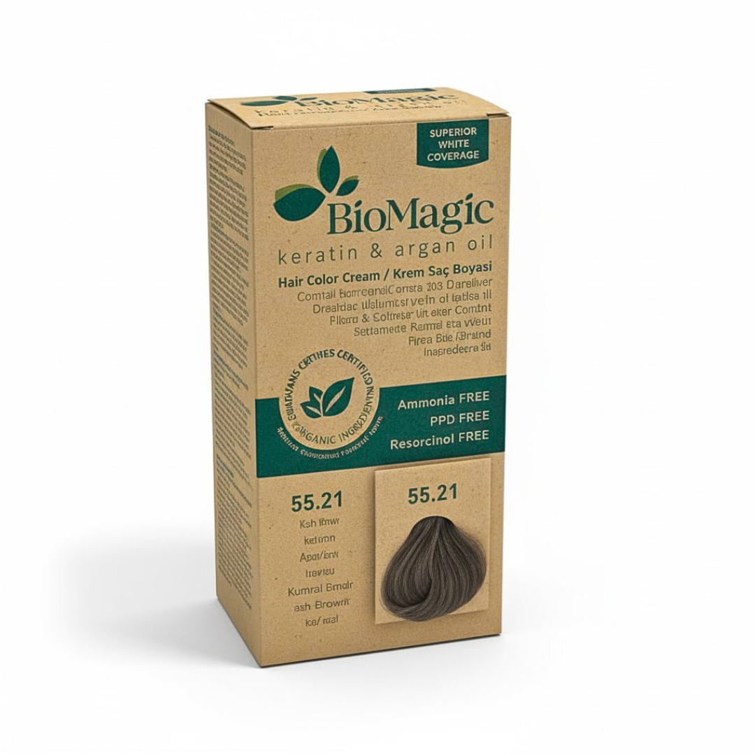 Biomagic-Hair-Color-Cream-Kit-5521-Iced-Brown.png Biomagic Hair Color Cream Kit 55/21 Iced Brown – Image 1