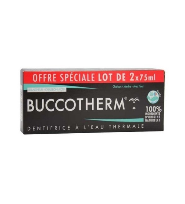 Buccotherm-Dent-Charbon-Noir-275ml-pack-1.jpg Buccotherm Dentifrice Charbon Noir 75ml x2 PACK – Image 1