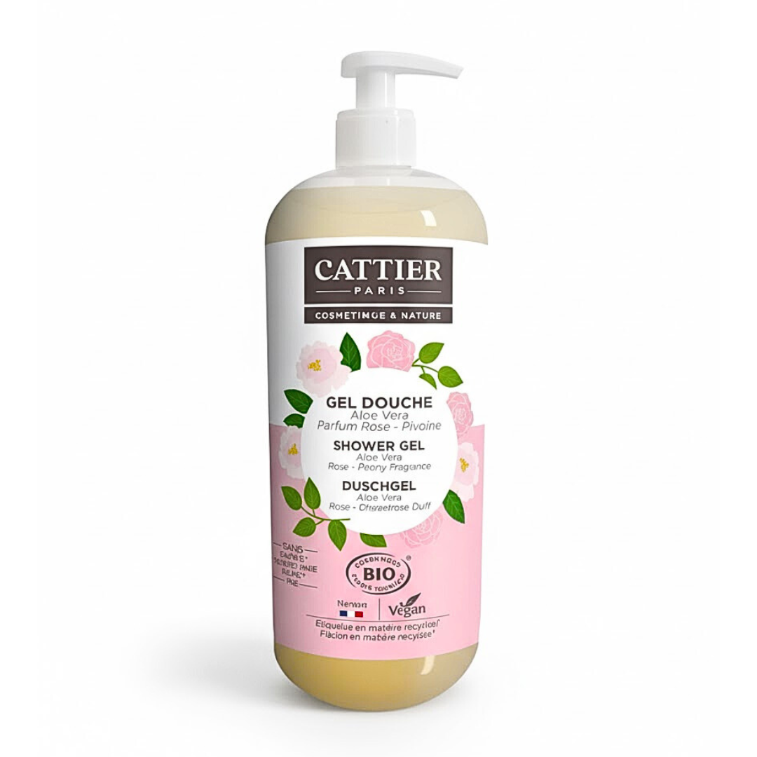 Cattier-Gel-Douche-Aloe-Vera-Parfum-Rose-Pivoine-1L.png Cattier Gel Douche Aloe Vera Parfum Rose Pivoine 1L – Image 1