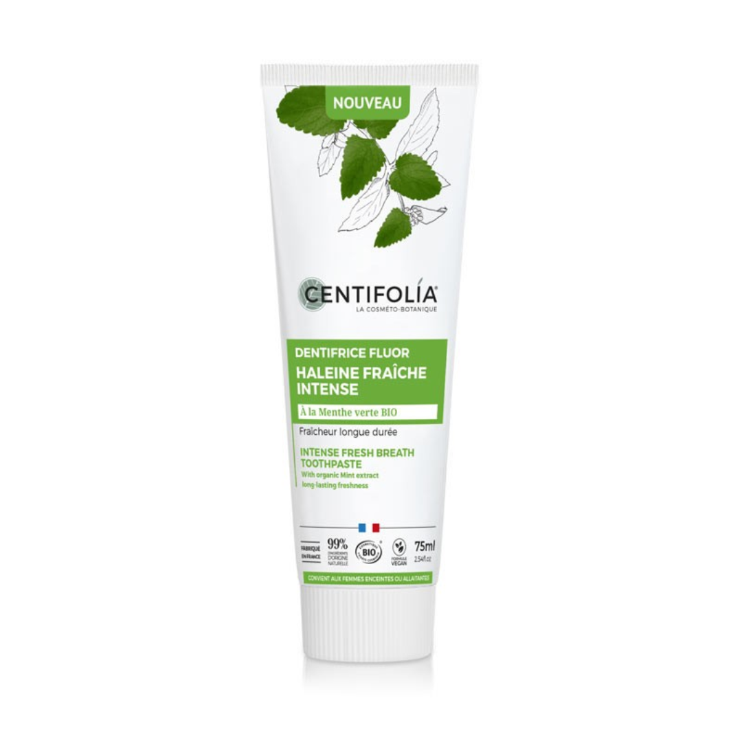 Centifolia-Dent-soin-haleine-Fraicheur-intense-75ml-1.png Centifolia Dentifrice Fluor Haleine Fraicheur Intense 75ml – Image 1