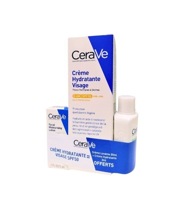 Cerave-Cr-hydratante-spf50-52mlCr-hydratante-EchCr-lavante-Ech-Pack-1.jpg Cerave Creme Hydratante Spf50 52ml + Creme Hydratante Et Creme Lavante Format Voyage Offertes – Image 1