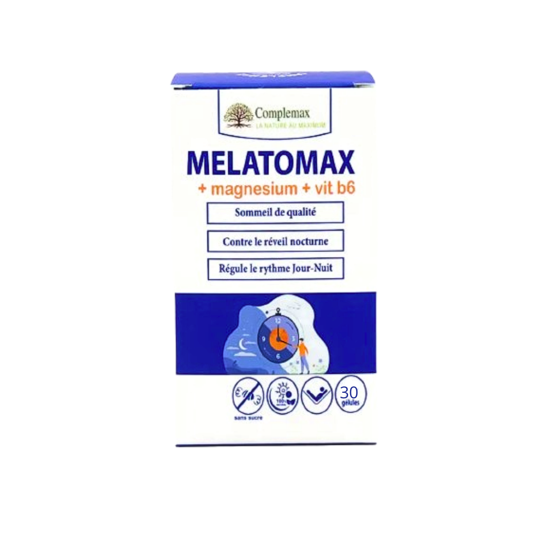 Complemax-MelatomaxMagnesiumB6-30gelules.png Complemax Melatomax+Magnesium+B6 30 Gelules – Image 1