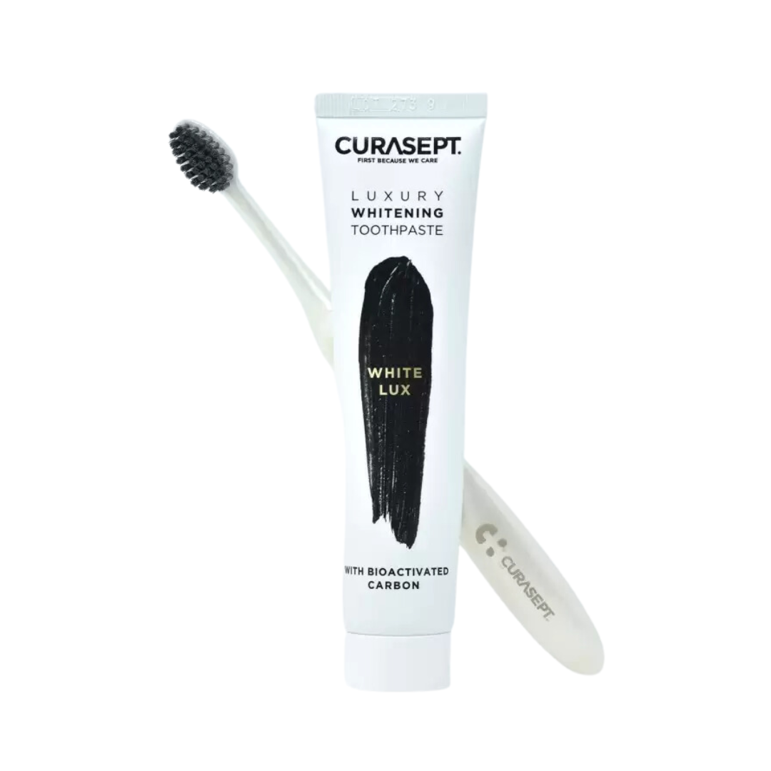 Curasept-Dent-white-Luxury-75mlbad-pack-1.png Curasept Dentifrice White Luxury 75ml+ Brosse a Dent PACK – Image 1