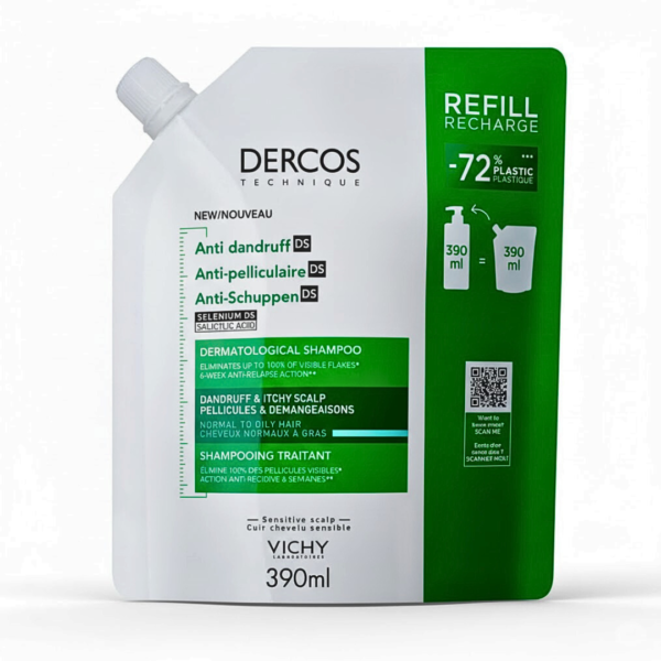 Vichy Dercos Shampoing Anti-Pelliculaire Cheveux Gras Refill Recharge 390ml