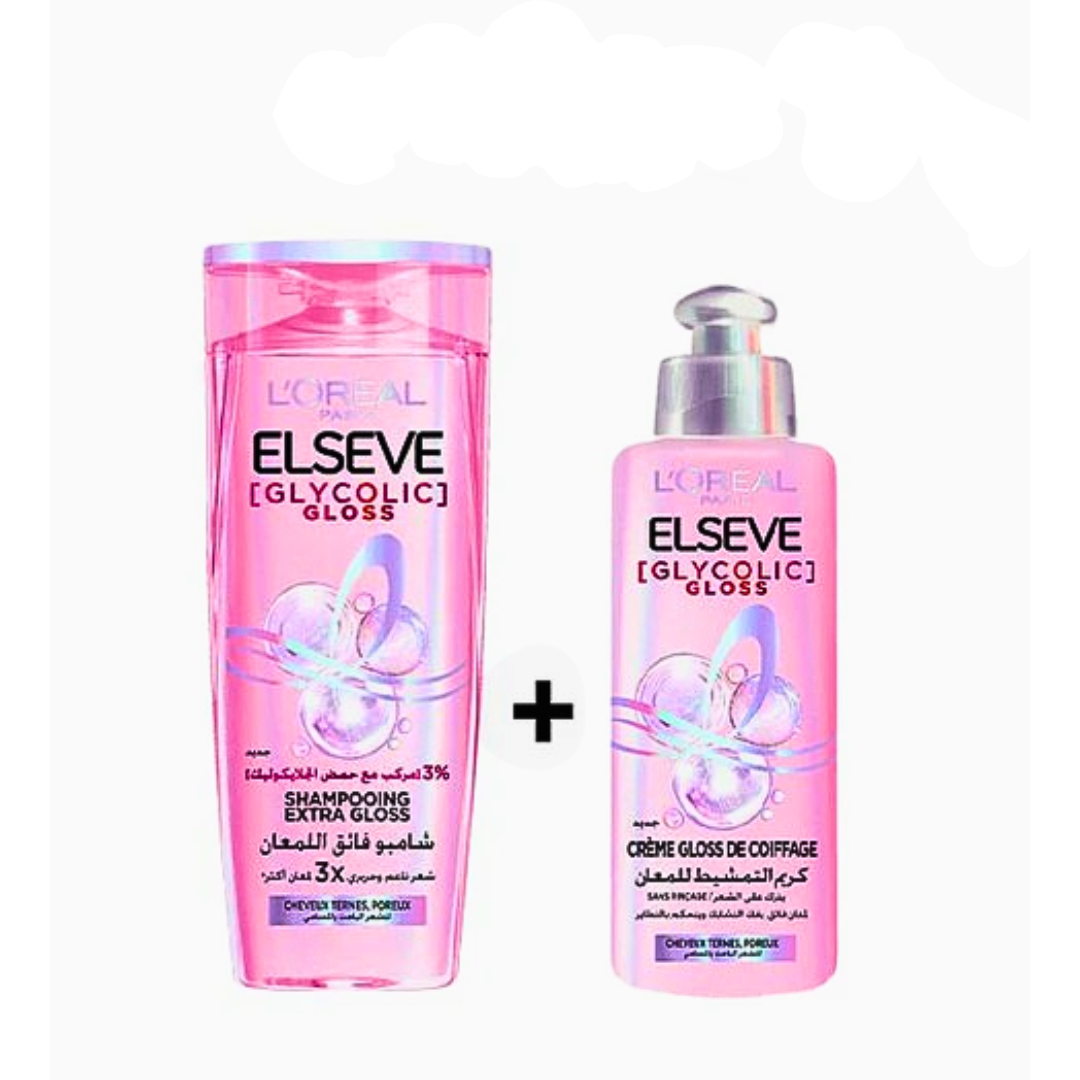 Elseve-Glycolic-Gloss-Pack-Creme-de-Coiffage-200mlshamp-200ml.png L’Oreal Paris Elseve Glycolic Gloss Pack Creme De Coiffage 200ml + Shampoing 200ml – Image 1