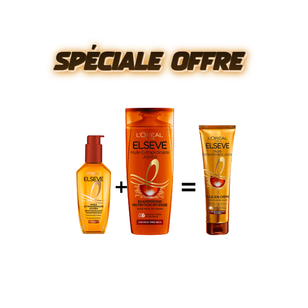 Elseve-Routine-Extraordinaire-Oil-Jojoba-Huile-100mlShampooing-200mloil-remplacemant125ml.png L’Oreal Paris Elseve Routine Extraordinaire Oil Jojoba Huile 100ml+Shampooing 200ml+oil remplacemant125ml – Image 1