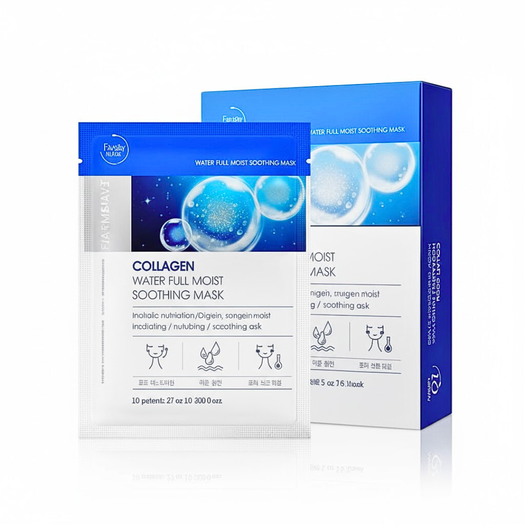 Farmstay-Collagen-Water-Full-Moist-Soothing-Mask-27ml-10sheets.png Farmstay Collagen Water Full Moist Soothing Mask 27ml 10 x Sheets – Image 1