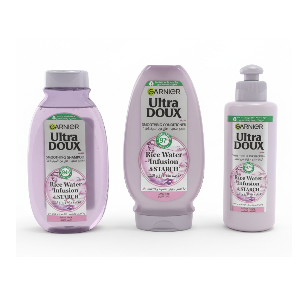 Garnier-Routine-Ultra-doux-Rice-shampooing-200mlSerum-120mlApres-shampooing-200ml.png Garnier Routine Ultra doux Rice shampooing 200ml+ Leave-in +Apres-shampooing 200ml – Image 1