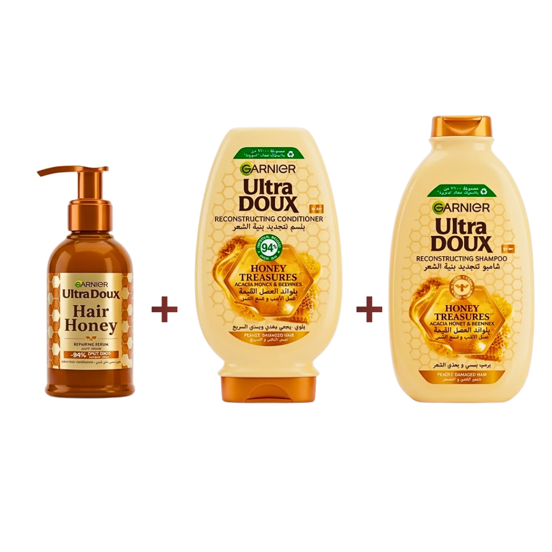 Garnier-Ultra-Doux-CoffretConditioner-200Shampoo-200mlSerum-115ml.png Garnier Ultra Doux Conditioner 200+Shampoing 200ml+Serum 115ml Coffret – Image 1