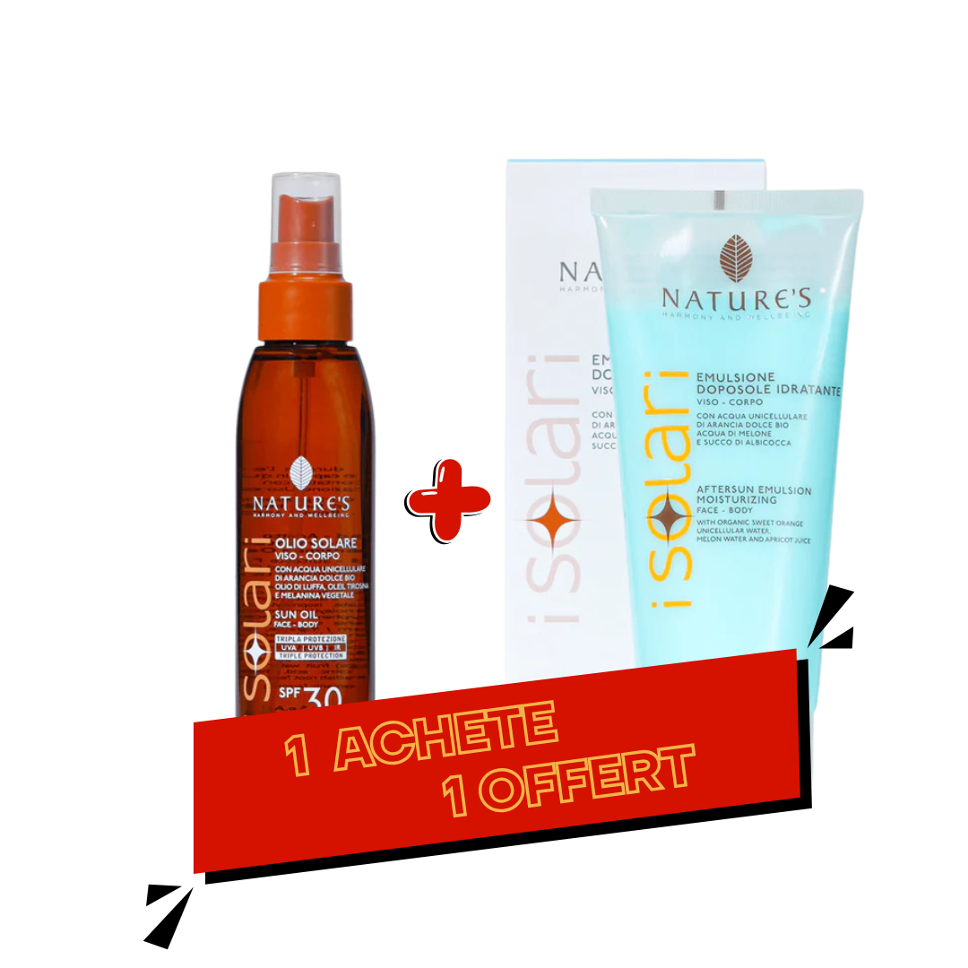 Isolari-Huile-de-Solaire-150ml-SPF30-Emulsion-Solaire-200ml-Pack.png Isolari Huile de Solaire 150ml SPF30 + Emulsion Solaire 200ml Pack – Image 1