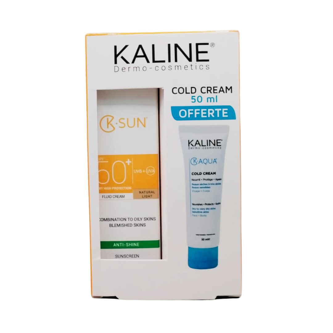 Kaline-K.-Sun-Ecran-Fluide-Teinte-Clair-Peaux-Mixtes-a-Grasses-50mlk.aqua-Cold-Creme-Pack-1.png Kaline K. Sun Ecran Fluide Teinte Clair Peaux Mixtes a Grasses 50ml+k.aqua Cold Creme Pack – Image 1