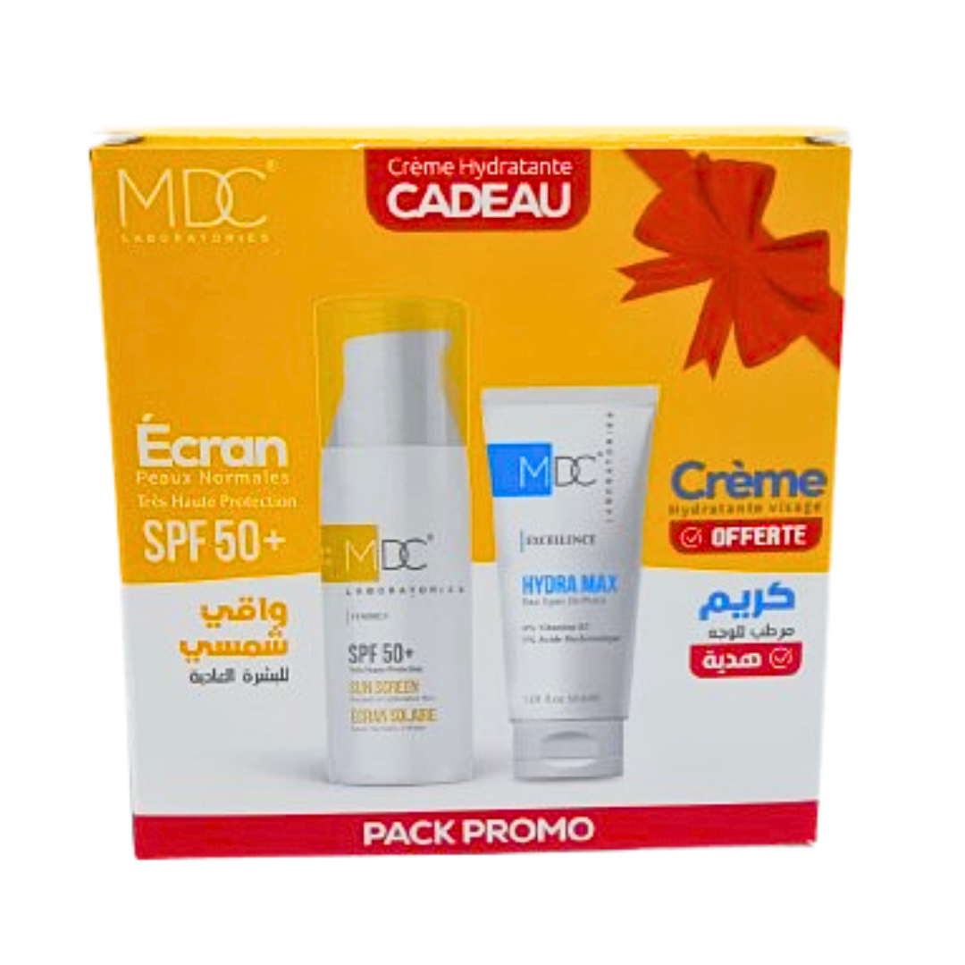 MDC-Synergy-Ecran-Solaire-Pnm-spf50-50mlHydra-Max-Creme-Pack.png MDC Synergy Ecran Solaire Peaux Normal A Mix Spf50+ 50ml+Hydra Max Creme Pack – Image 1