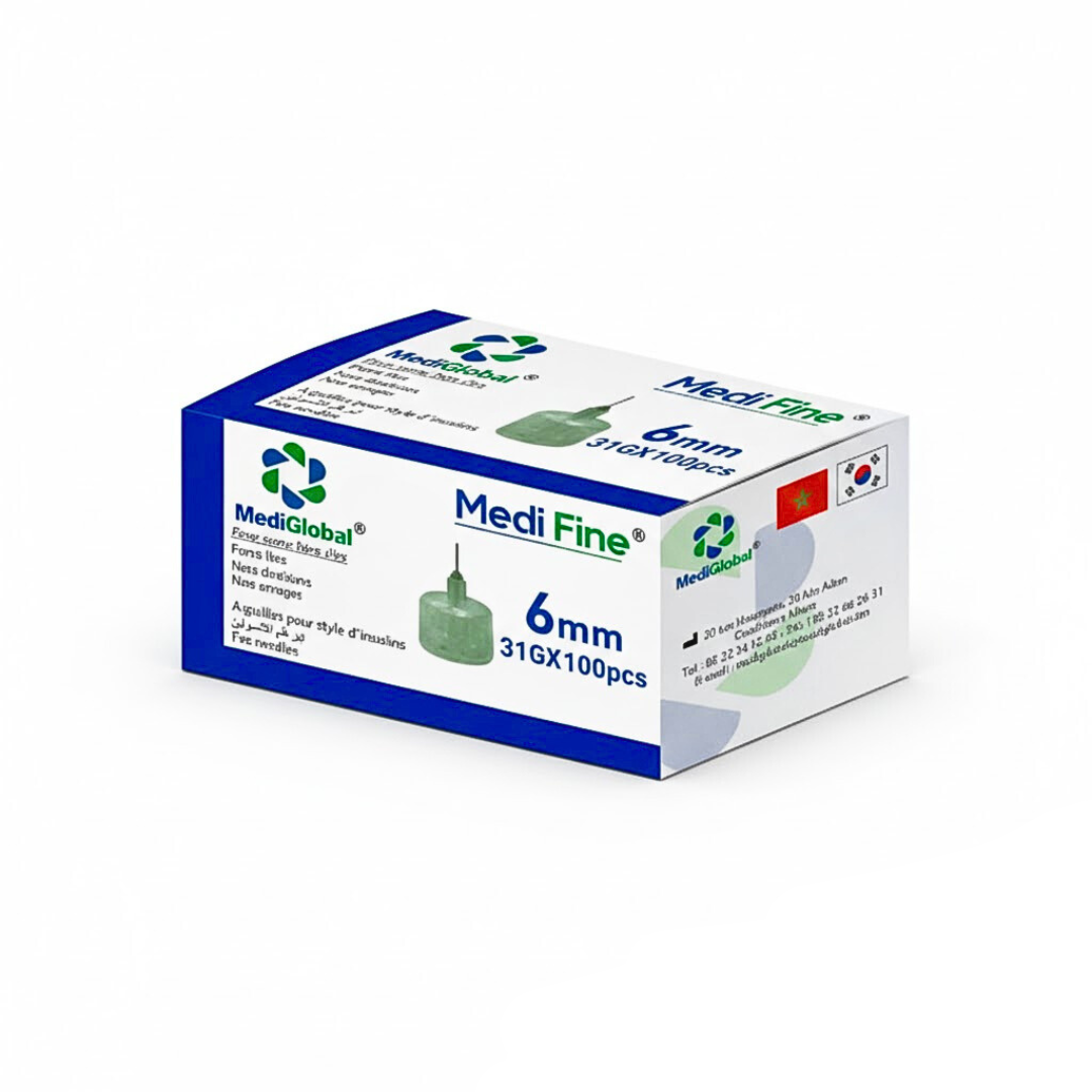 Medi-fine-aiguille-stylo-dinsuline-6mm-31g100pcs.png Medi Fine Aiguille Stylo D’insuline 6mm 31g*100 Pieces – Image 1