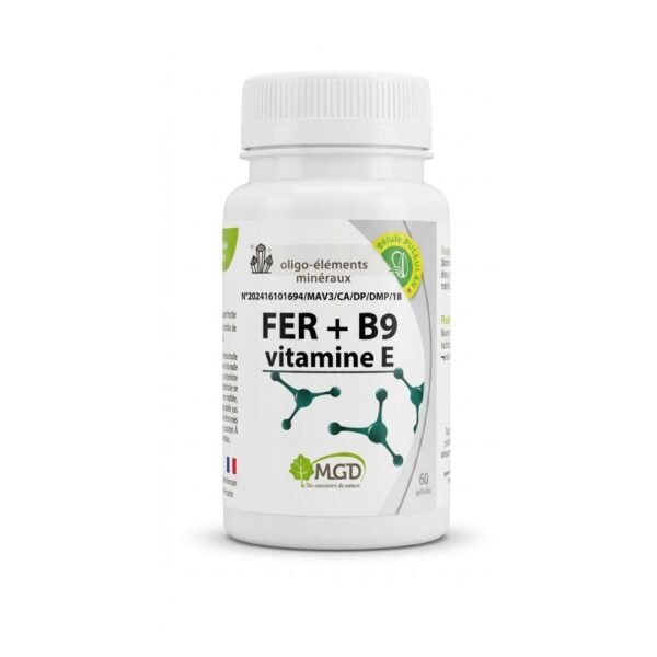 Mgd Nature Fer + B9  Vitamine E 60 gelules