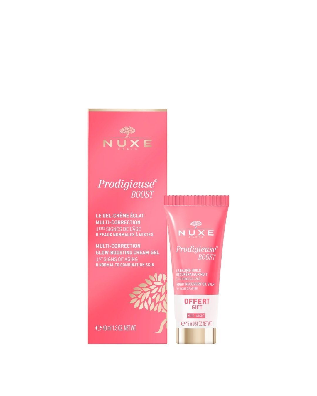 Nuxe-Prodigieuse-Boost-Gel-Creme-Eclat-Pnm-40ml-Baume-Nuit-15ml-Offert-1.jpg Nuxe PRODIGIEUSE BOOST Duo Gel-Crème Eclat multi-correction et Baume-Huile Récupérateur Nuit offert – Image 1