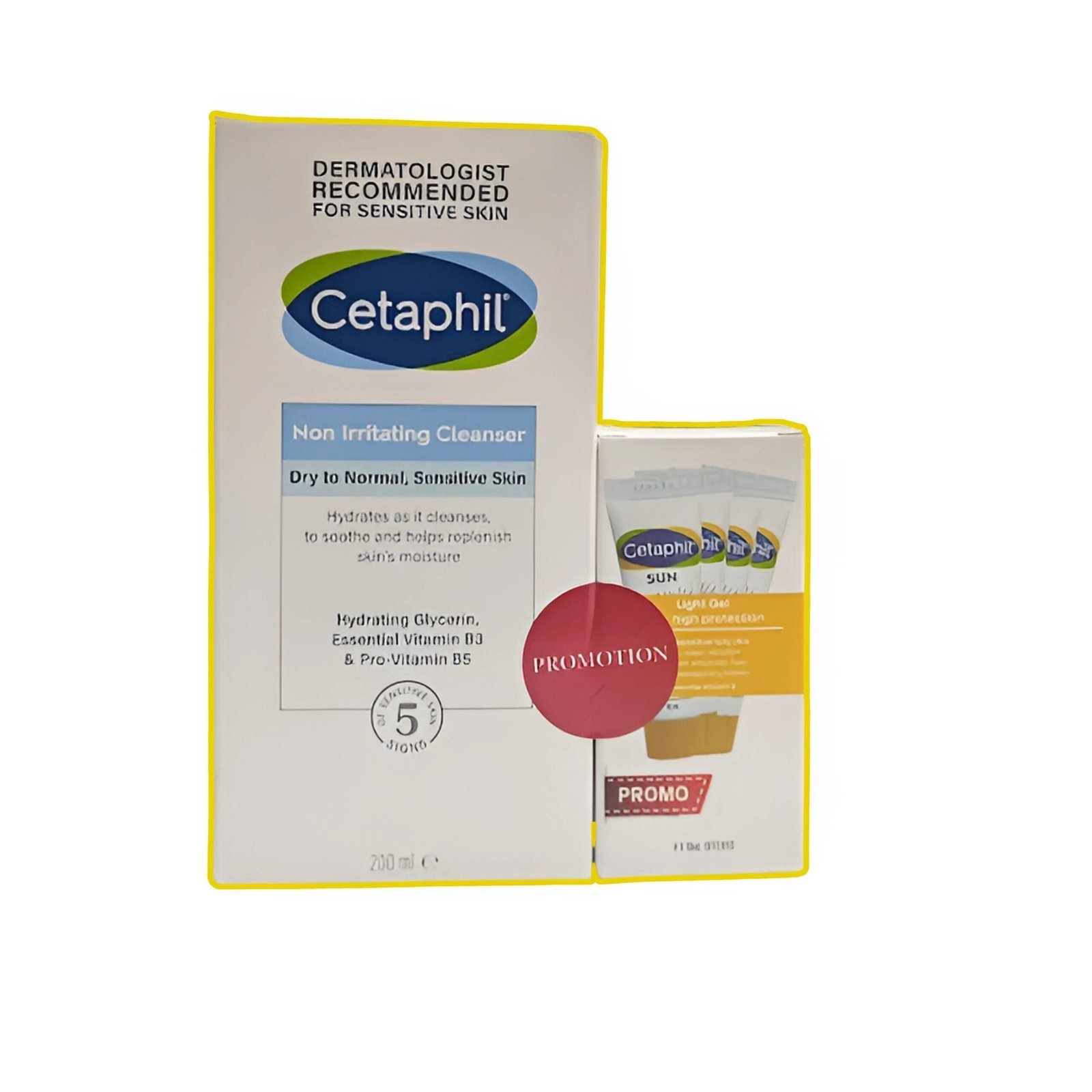 PACK-CETAPHIL-1-scaled-1.jpg Cetaphil – Lotion Nettoyante – 200 ml + Cetaphil sun Echantillon pack – Image 1