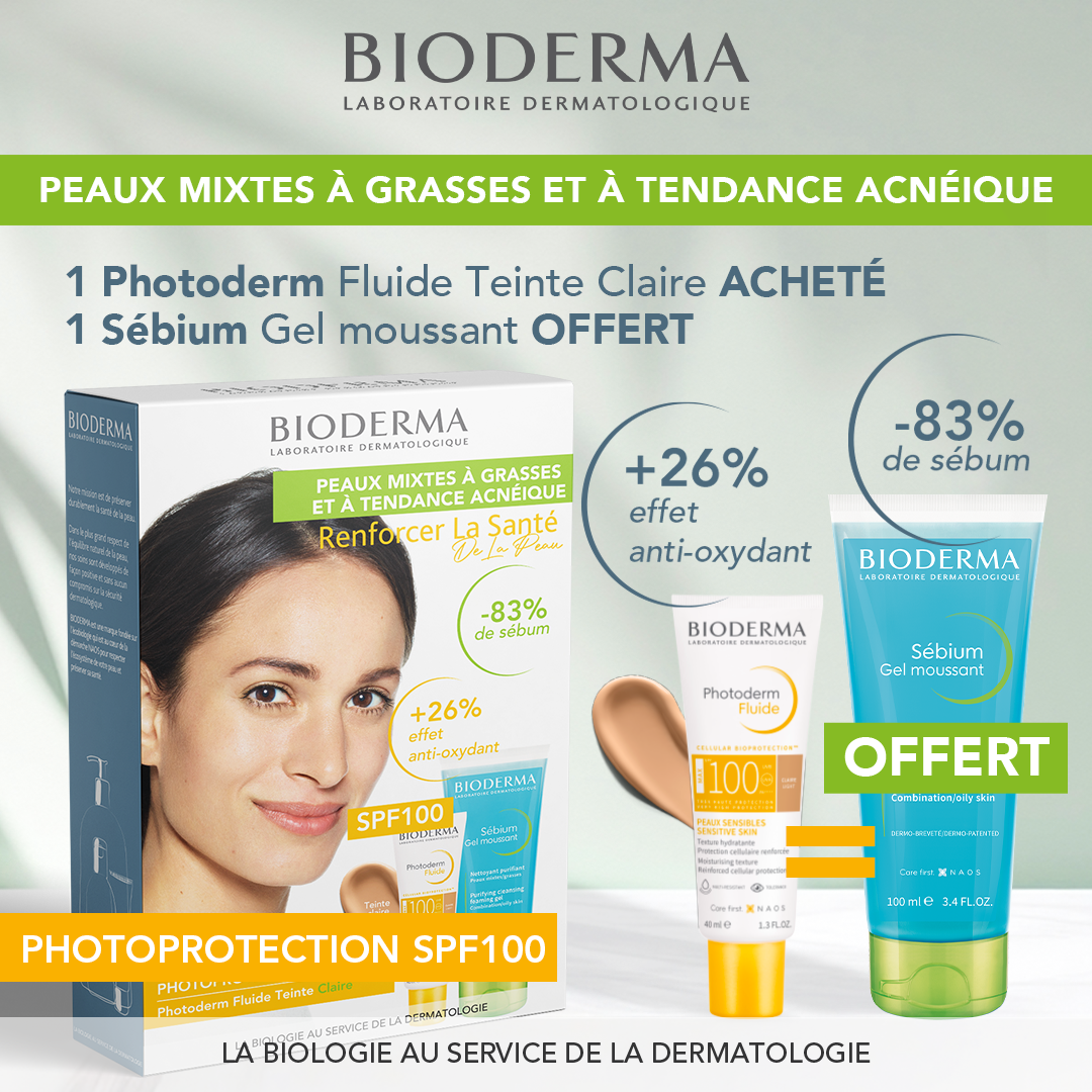POST-SEBIUM-GEL-FLUIDETC100-1-1.png Bioderma Photoderm Fluide Teint Claire spf100 + Sebium Gel Moussant – Image 1