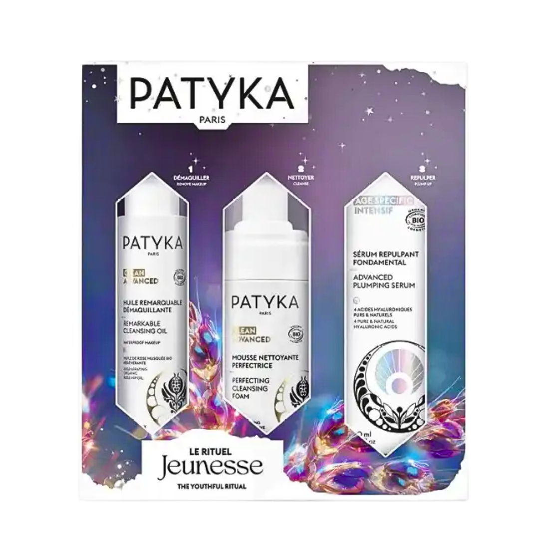 Patyka-Le-Rituel-Jeunesse-Huile-demaqMousse-NettSerum-Repulpant.png Patyka Le Rituel Jeunesse Huile Demaquillant+Mousse Nettoyent+Serum Repulpant Coffret – Image 1