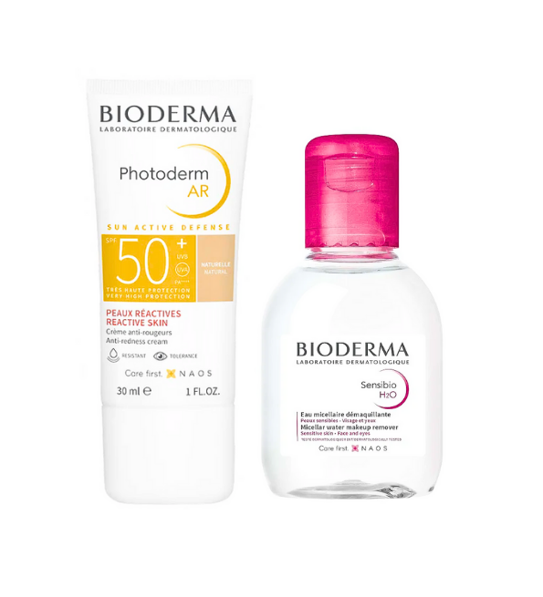 Photoderm-AR-spf50-Naturel-30mlSensibio-H2o-100ml-Pack.png Bioderma Photoderm AR spf50 Naturel 30ml+Sensibio H2o 100ml Pack – Image 1