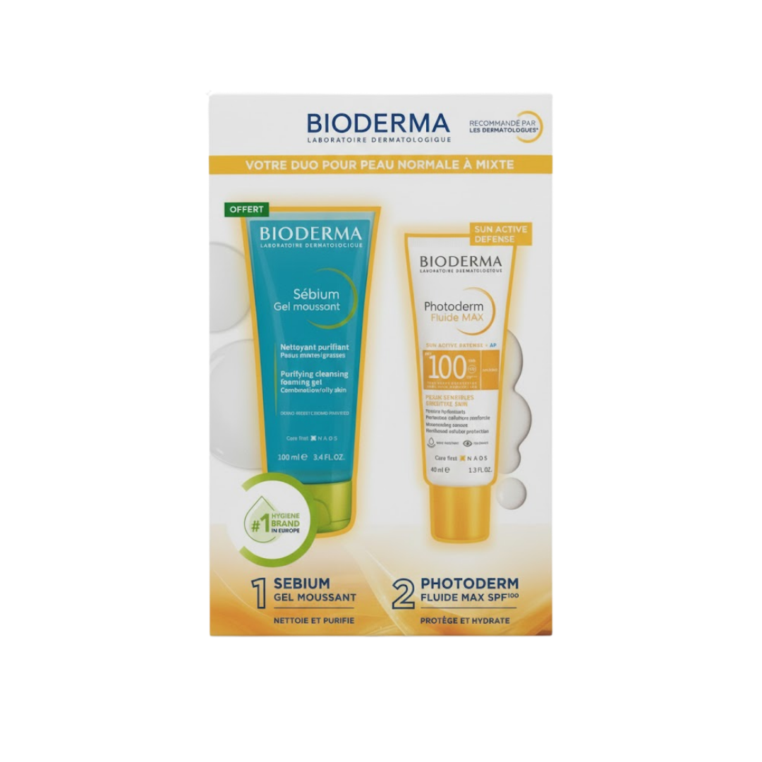 Photoderm-Duo-Pack-—-Fluide-Max-Invisible-SPF100-40-ml-Sebium-Gel-Moussant-200-ml.png Bioderma Photoderm Duo Pack Fluide Max Invisible Spf100+Sebium Gel Moussant – Image 1