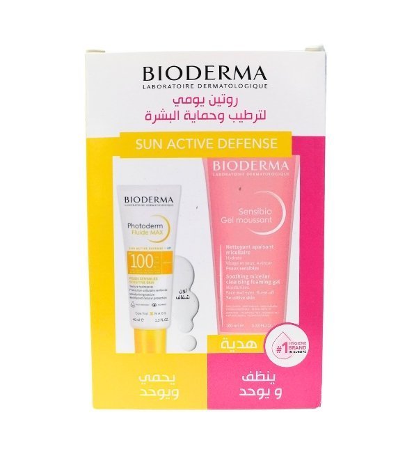 Photoderm-duo-pack-Fluide-max-invisible-spf100sensibio-gel-mouss-1-1.jpg Bioderma Photoderm Fluide Max Invisible Spf100 + Sensibio Gel Moussant – Image 1