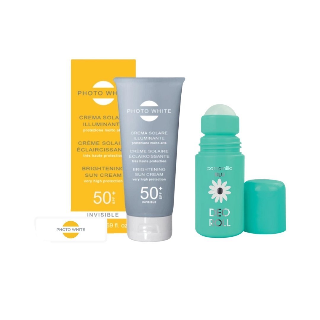 Photowithe-Ecran-invisible-spf50-50mlCamomilla-blu-deo-roll-pack-1.jpg Photowithe Ecran Invisible spf50+ 50ml + Camomilla Blu Deodorant Roll Pack – Image 1