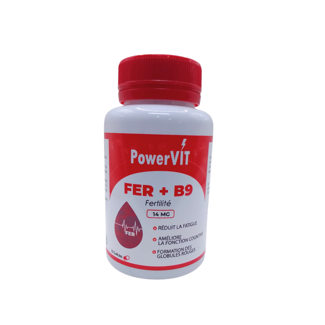 Powervit-Fer-B9-14mg-30gelules.png PowerVIT Fer + B9 14mg 30 Gelules – Image 1