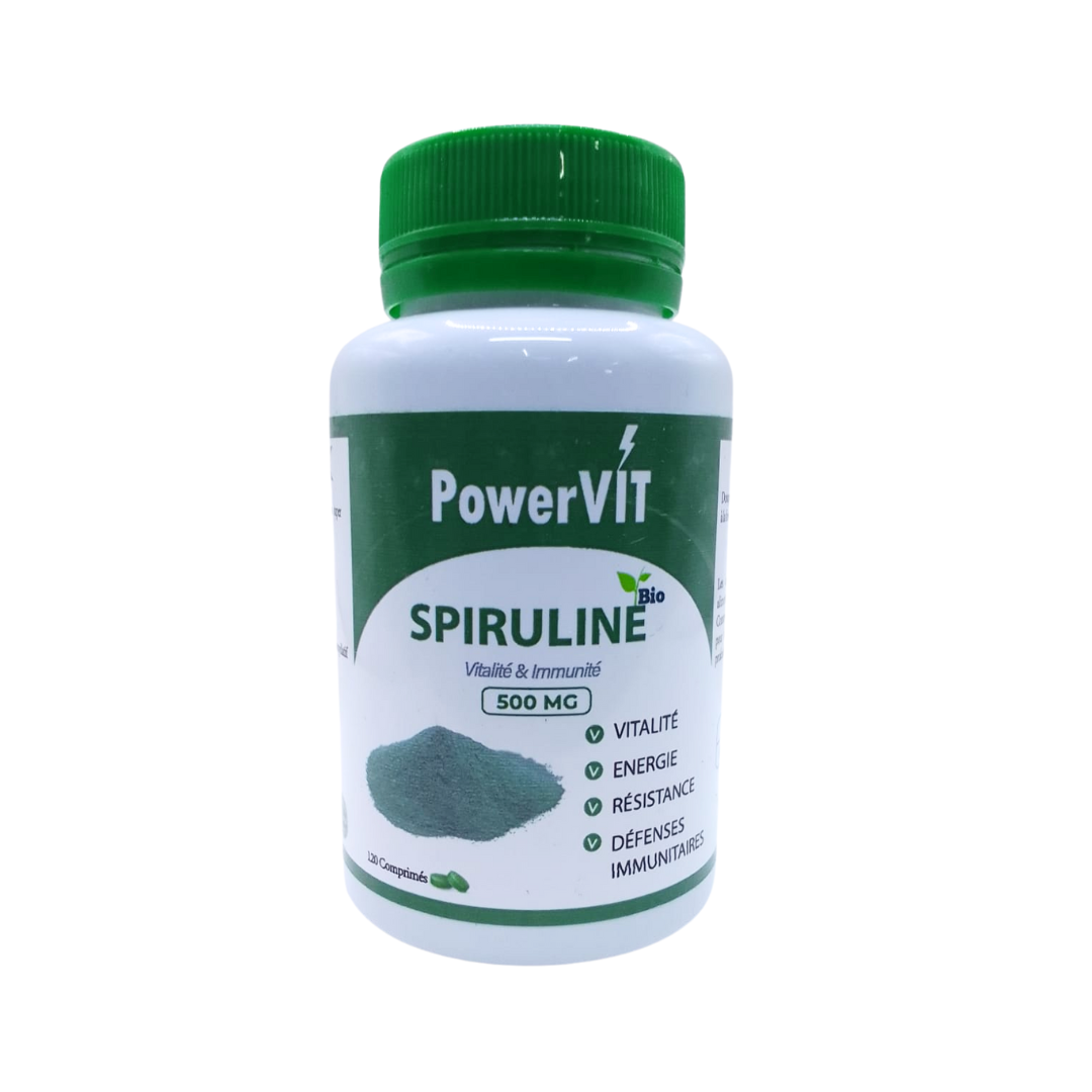 Powervit-Spiruline-500mg-120comprimes.png PowerVIT Spiruline 500mg 120 Comprimes – Image 1