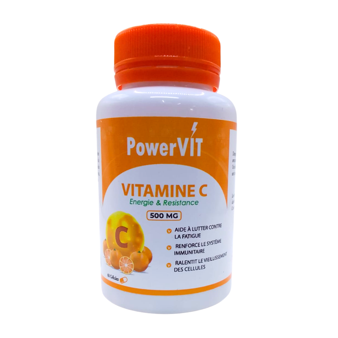Powervit-Vitamine-C-500mg-60gelules.png PowerVIT Vitamine C 500mg 60 Gelules – Image 1