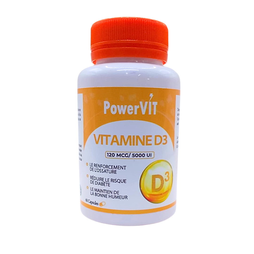 Powervit-Vitamine-D3-5000UI-60capsules.png PowerVit Vitamine D3 5000UI 60 Capsules – Image 1