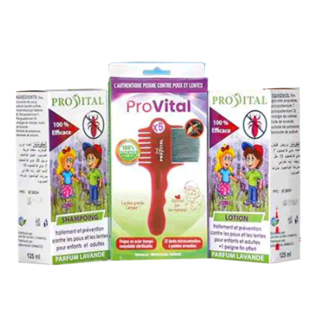 Pro-Vital-Anti-Poux-ShampLotionAuthentique-Peigne-Pack.png Pro Vital Anti Poux Shampoing+Lotion+Authentique Peigne Pack – Image 1