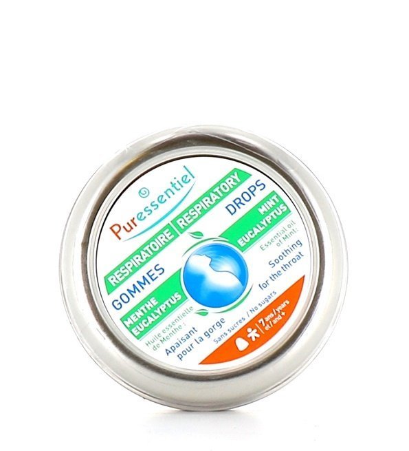 Puressentiel-Respiratoire-Gommes-Adoucissantes-45gr.jpg PURESSENTIEL Gommes Menthe-Eucalyptus Respiratoire 45gr – Image 1