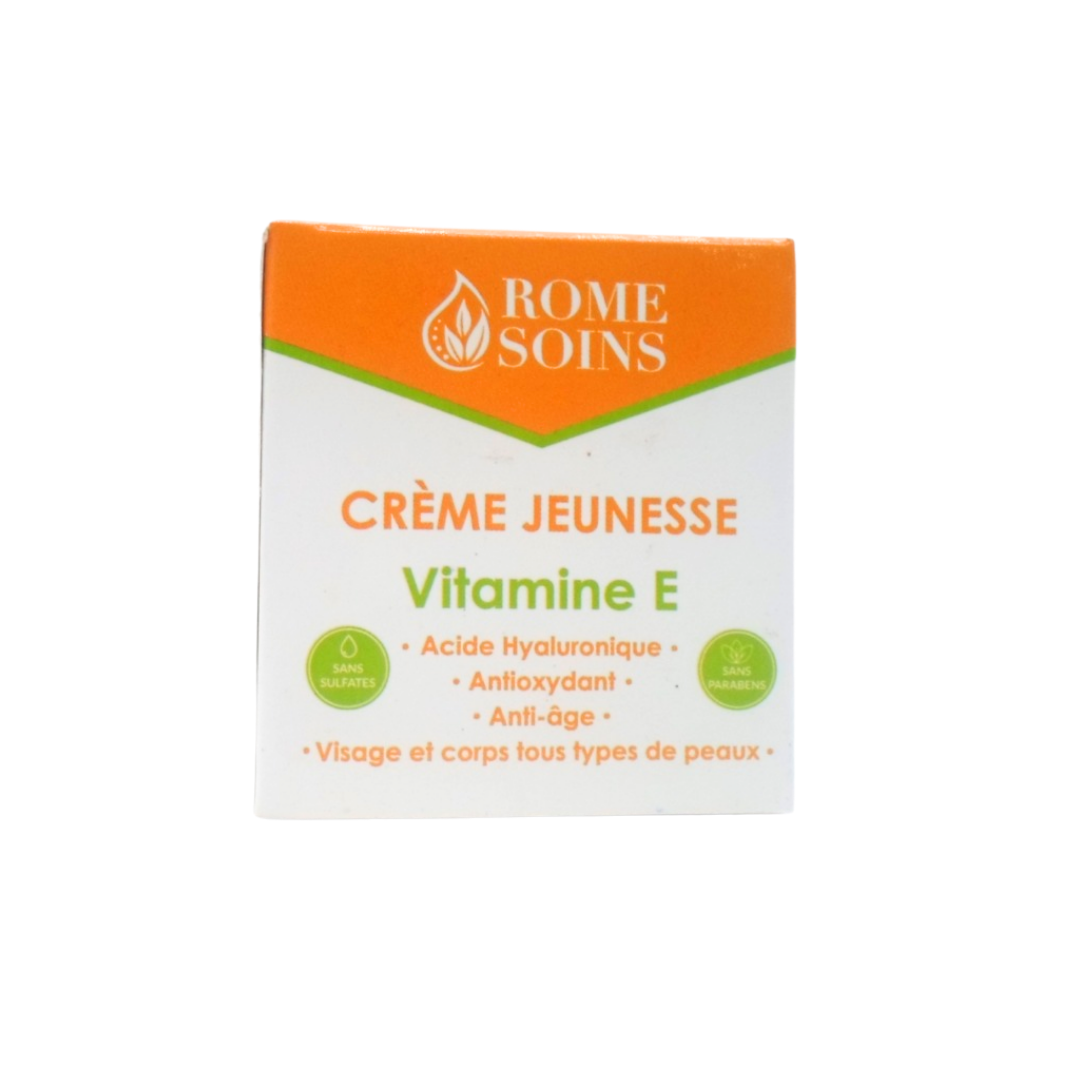 Rome-soins-creme-jeunesse-vitamine-E-50g.png Rome Soins Creme Jeunesse Vitamine E 50g – Image 1
