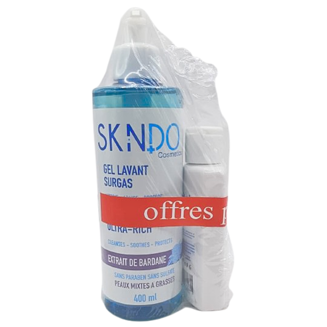 Skindo-duo-pack-gel-lavant-surgras-Pmg-400mllait-protecteur-125ml.png Skindo Duo Pack Gel Lavant Surgras Peaux Mix A Gras 400ml+Lait Protecteur 125ml – Image 1