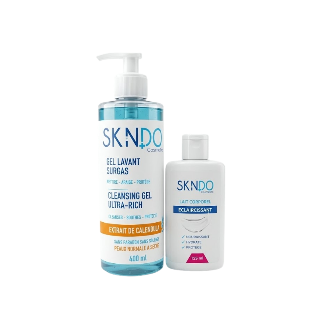 Skindo-duo-pack-gel-lavant-surgras-Pns-400mllait-corporel-125ml.png Skindo Gel Lavant Surgras 400ml + Lait Corporel 125ml Pack – Image 1