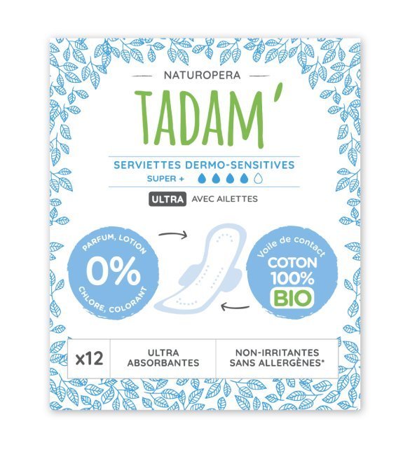 Tadam-Serviette-ultra-coton-bio-super-12un-1.jpg Tadam Serviette Ultra Coton Bio Super+ 12un – Image 1