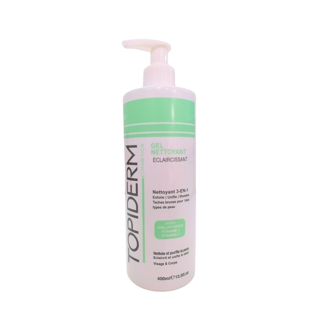 Topiderm-Gel-Nettoyant-eclaircissante-400ml-1.jpg Topiderm Gel Nettoyant Eclaircissante 400ml – Image 1
