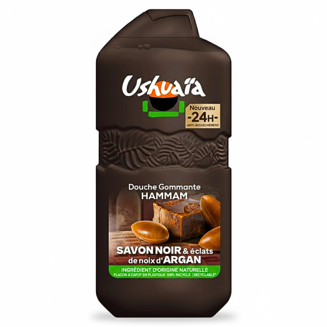 USH-Douche-Gommante-Hammam-Savon-Noir-280ml.png Ushuaia Douche Gommante Hammam Savon Noir 280ml – Image 1