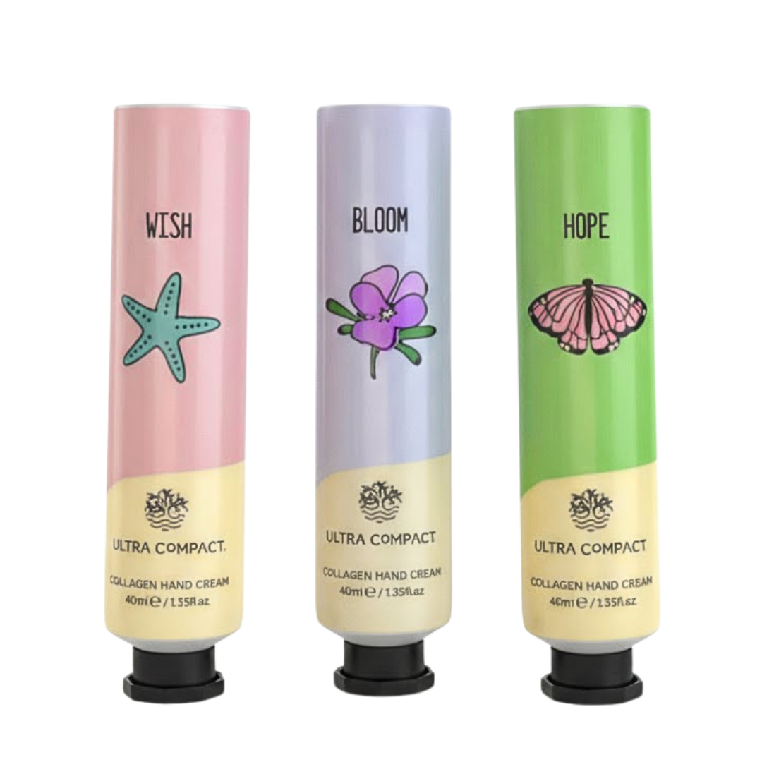 Ultra-Compact-Collagen-Hand-Cream-40ml3-wish-bloom-Hope-Pack.png Ultra Compact Collagen Hand Cream 40ml x3 wish-Bloom-Hope Pack – Image 1