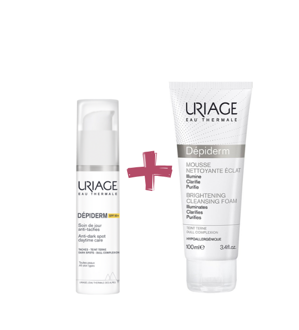Uriage-Depiderm-Spf50-30mlDepiderm-Mousse-Nett-100ml-pack-1.png Uriage Depiderm Spf50 30ml + Depiderm Mousse Nettoyante 100ml PACK – Image 1