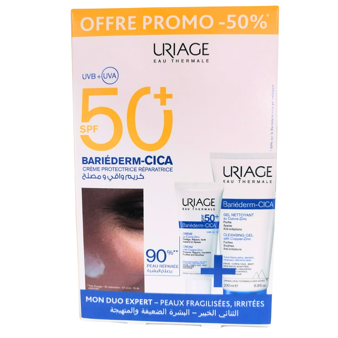 Uriage-bariederm-duo-pack-cica-creme-spf50-40mlCica-gel-200ml-1-1.png Uriage Bariederm Cica Creme Spf50+ 40ml+ Cica gel 200ml PACK – Image 1