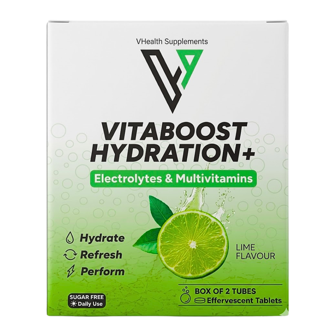 Vhealth-Vitaboost-Hydration-Multivitamins-Lime-Box-of-2-Tubes.png Vhealth Vitaboost Hydration+ Multivitamins Lime Box of 2 Tubes – Image 1