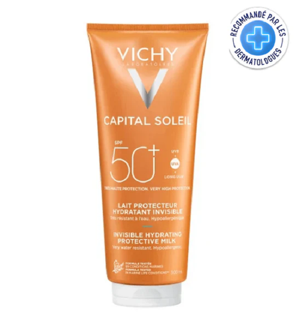 Vichy-capital-soleil-lait-300ml-1.png VICHY CAPITAL SOLEIL SPF50+ LAIT PROTECTEUR HYDRATANT INVISIBLE 300ML – Image 1